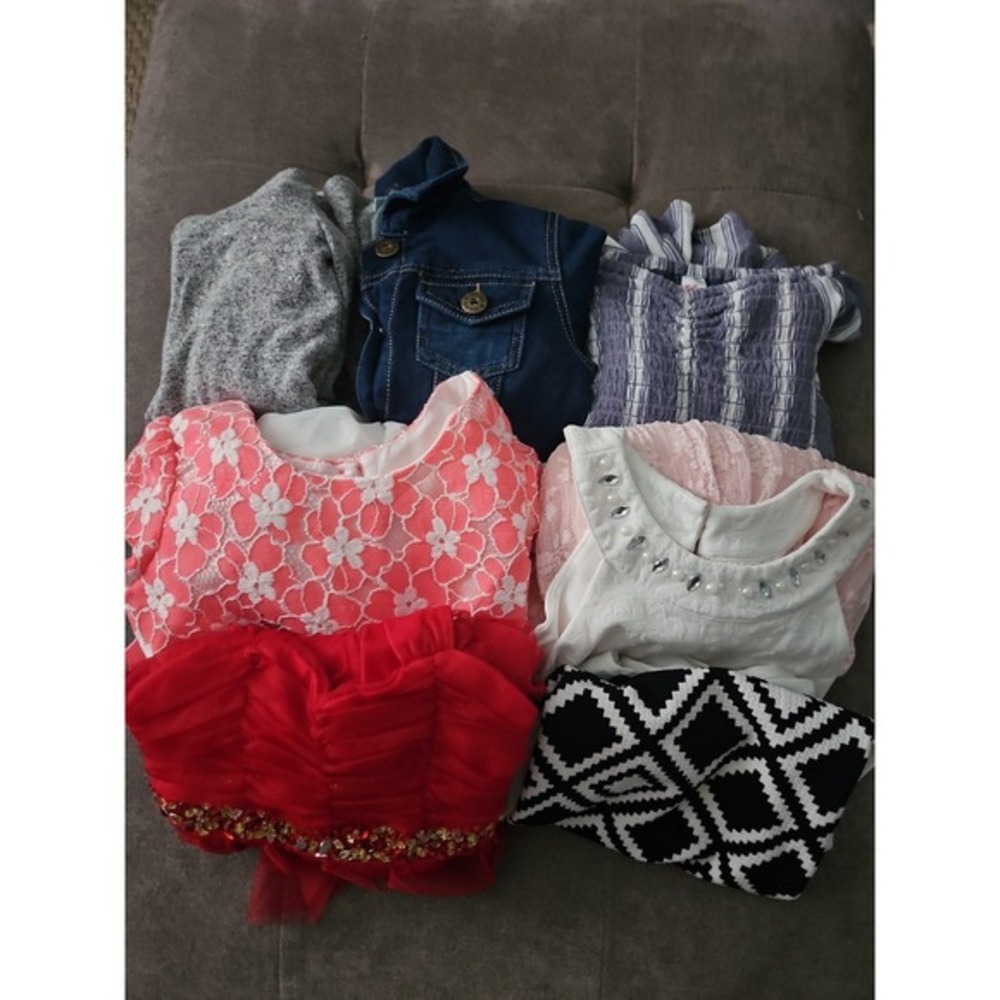 Youth Girls Size 7 Lot: 4‎ Dresses, Denim Jacket, Cardigan